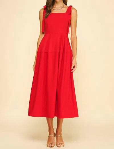 Pinch Solene Bow Detail Midi Dress In Red