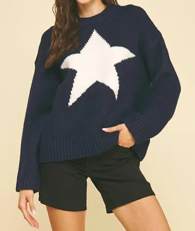 Pinch Star Knit Oversized Sweater In Navy/cream In Blue