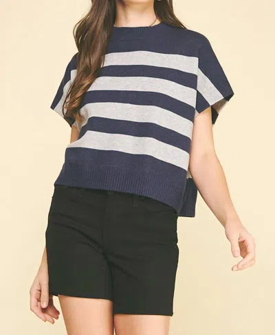 Pinch Sterling Boxy Short Sleeve Sweater In French Navy & Heathered Grey In Blue