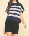 Pinch Sterling Boxy Short Sleeve Sweater In French Navy & Heathered Grey In Multi