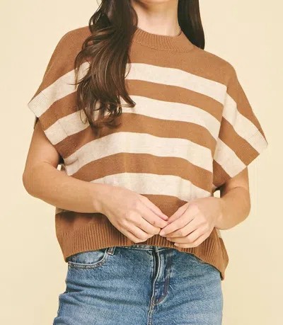 Pinch Sterling Boxy Short Sleeve Sweater In Tan & Beige In Brown