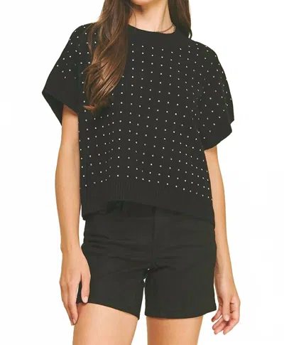 Pinch Stone Embroidered Sweater In Black In Multi