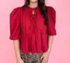 Pinch Strawberry Tie Front Top In Red