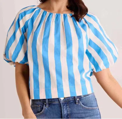 Pinch Stripe Bubble Sleeve Top In Blue