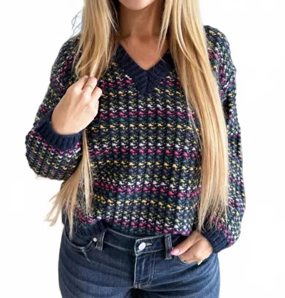 Pinch Stripe Knit Sweater In Navy Multi In Blue