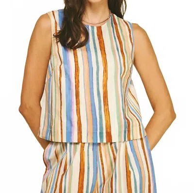 Pinch Stripe Top With Button In Yellow Multi