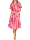 Pinch Striped Balloon Sleeve Midi Dress In Strawberry Sangria In Multi