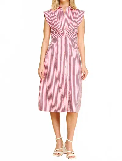 Pinch Striped Button Down Midi Dress In Red/white In Pink