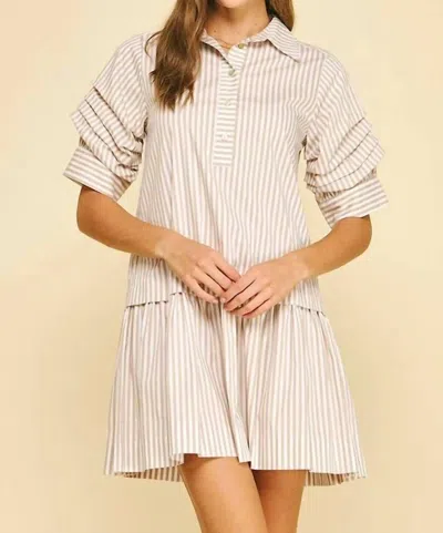 Pinch Striped Button-down Mini Dress In Khaki In Green