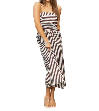 Pinch Striped Midi Dress In Chocolate Brown In Multi