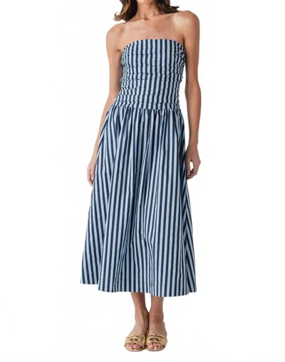 Pinch Striped Strapless Dress In Navy/blue