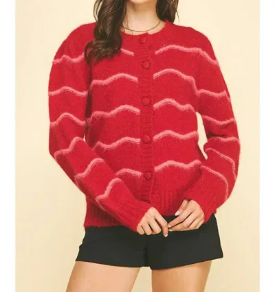 Pinch Sweetheart Striped Cardigan In Red