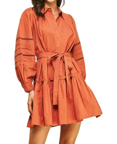 Pinch Take A Chance Buttondown Belted Mini Dress In Pumpkin Orange In Multi