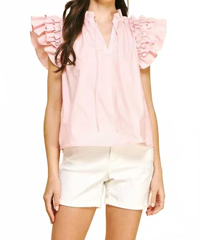 Pinch Tatum Ruffle Shoulder Tie Top In Pink