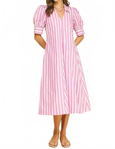 Pinch Tea Time Midi Dress In Pink Stripe