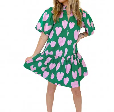 Pinch The Finley Heart Dress In Green With Pink Hearts