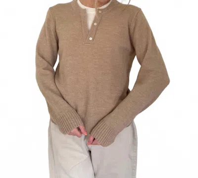 Pinch Theo Knit Pullover Button Detail Sweater Top In Beige In Neutral