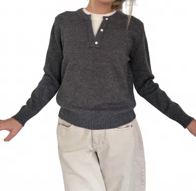 Pinch Theo Knit Pullover Button Detail Sweater Top In Grey In Gray