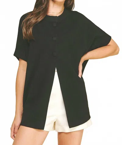 Pinch Three Button Sweater In Black