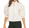 Pinch Tie A Bow Blouse In White In White