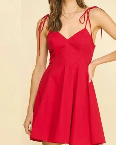 Pinch Tie Shoulder Flare Mini Dress In Red