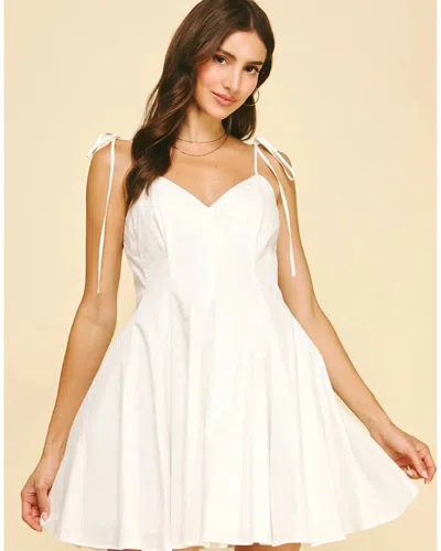 Pinch Tie Shoulder Flare Mini Dress In White