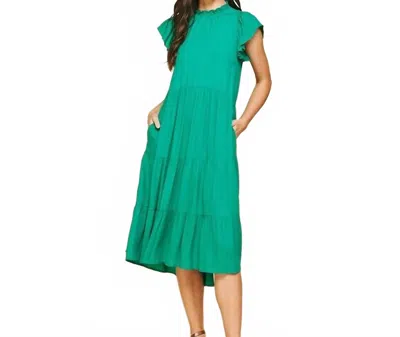 Pinch Tiered Cap Sleeve Dress In Deep Green