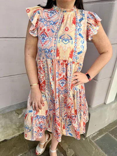 Pinch Tiered Midi Dress In Red Multi