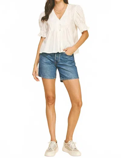 Pinch Tucked Detail Button Down Blouse In Off White