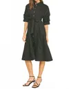 Pinch Tucked Sleeve Midi Dress In Black In Black