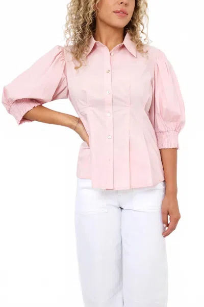 Pinch Tucked Waist Detail Shirt In Baby Pink
