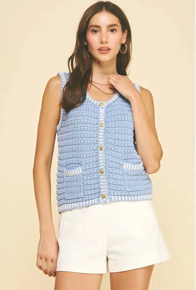 Pinch Tweed Sweater Top In Blue In Gray