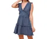 Pinch Ruffle Detail Mini Dress In Dusty Blue In Blue