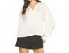 Pinch V-neck Woven Blouse Top In White In White
