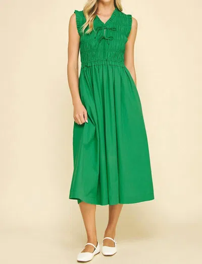 Pinch Valeria Ruched Bow Midi Dress In Light Emerald In Multi