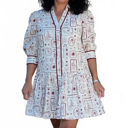 Pinch Vanessa Western Print Dress In Off-white In Blue