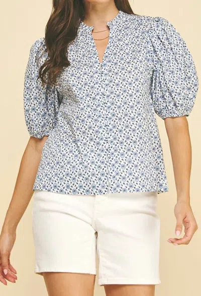 Pinch Victorian Floral Top In White/ Blue