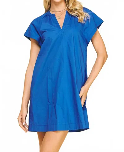 Pinch V-neck Tunic Mini Dress In Royal Blue