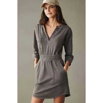 Pinch Washed French Terry Dress In Cement In Gray