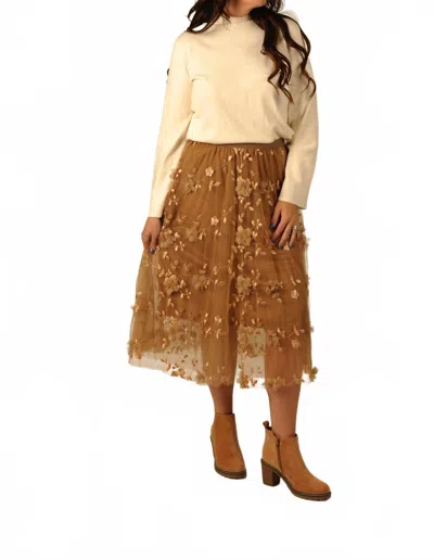 Pinch Whimsical Floral Mesh Midi Skirt In Brown