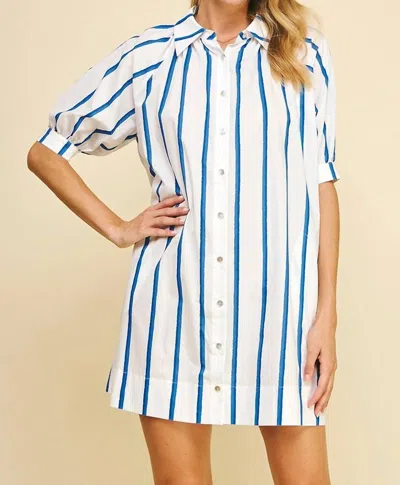 Pinch Whitney Striped Button Mini Dress In White