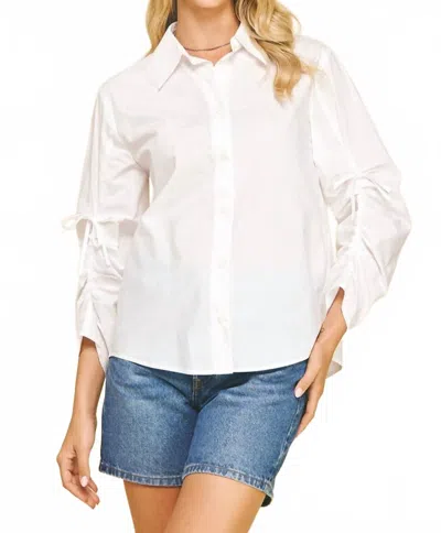 Pinch Willow Shirred Sleeve Elegance Blouse In White