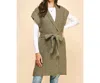 Pinch Women's Belted Sweater Cardigan In Grey Olive In Green