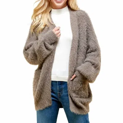 Pinch Women's Open Front Fuzzy Eyelash Knit Cardigan In Taupe In Brown