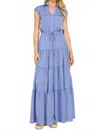 Pinch Women's Satin Button Down Tiered Maxi Dress In Urban Blue In Blue