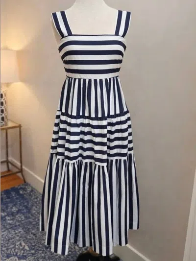 Pinch Women's Stripe Tiered Midi Dress In Navy In Black