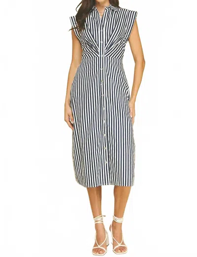 Pinch Women's Striped Button Down Midi Dress In Navy/white In Blue