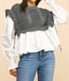 Pinch Woven Knit Combo Sweater Blouse In Grey