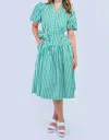 Pinch Zelda Stripe Belted Midi Dress In Green/blue