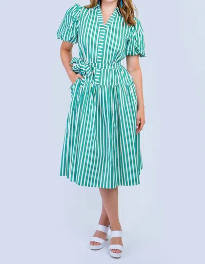 Pinch Zelda Stripe Belted Midi Dress In Green/blue